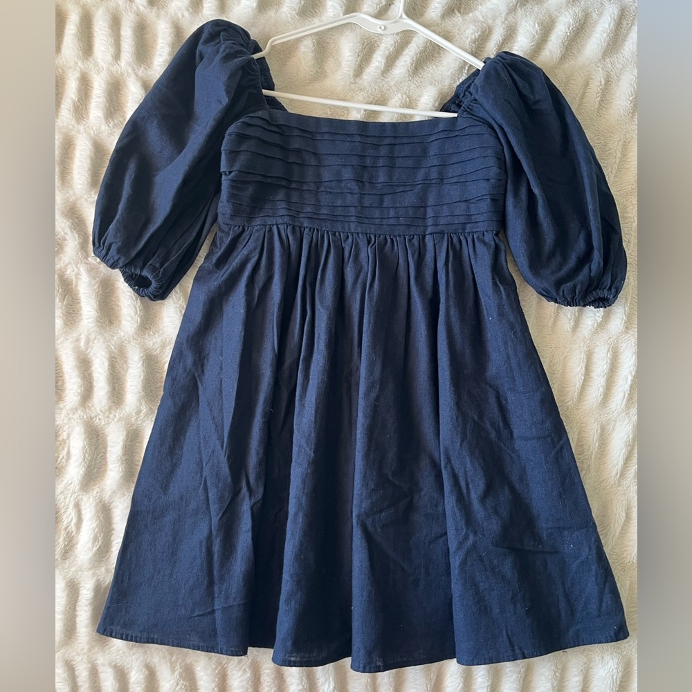 Abercrombie and Fitch Emerson Poplin Puff Sleeve Mini Dress Navy